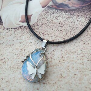 Butterfly Necklace Blue Natural Stones Silver Pendant Fashion Women Jewelry